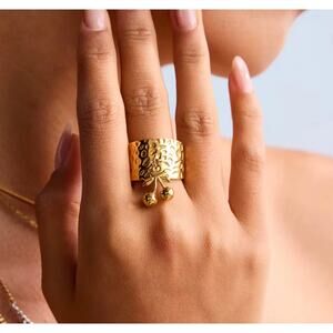 18K Gold Plated Open Ring Hammered Geometric Cherry Pendant Stainless Steel